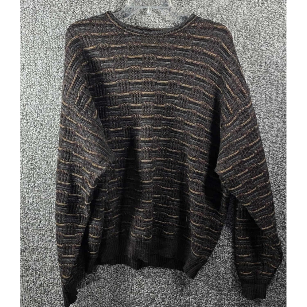 Tricots St‎ Raphael Sweater Brown Merino Wool Basketweave Mens XL
